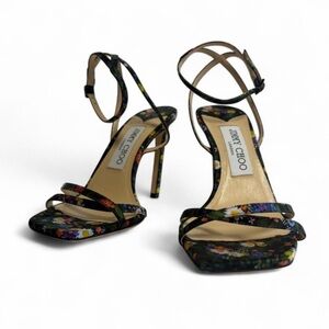 Jimmy Choo Floral Metz 100 Ditsy Floral Print Stiletto Ankle Strap Sandals